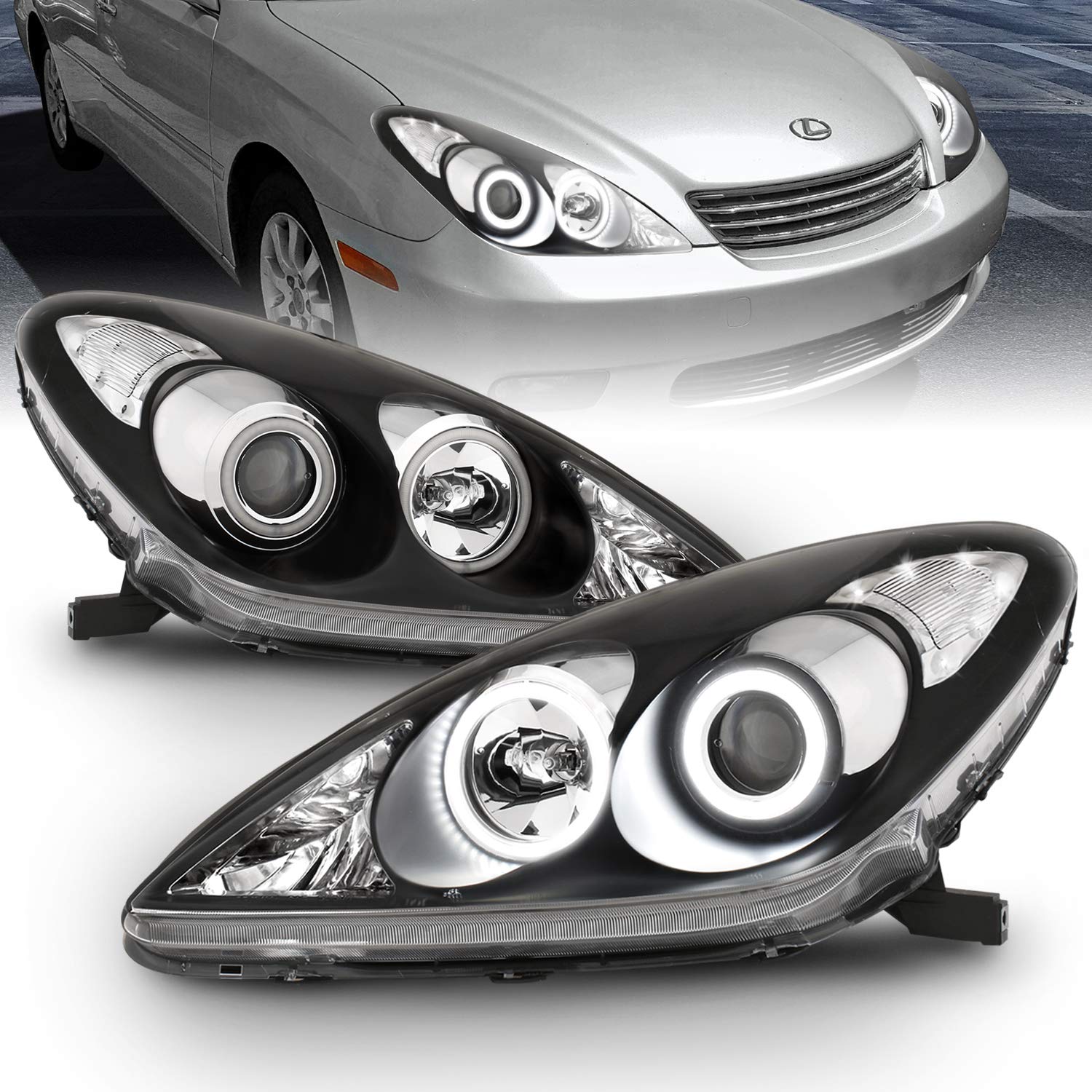 Amazon.com: AmeriLite Black Projector Replacement Headlights Ultra Bright  LED Halo For Lexus ES 300/330 - Passenger and Driver Side : Automotive