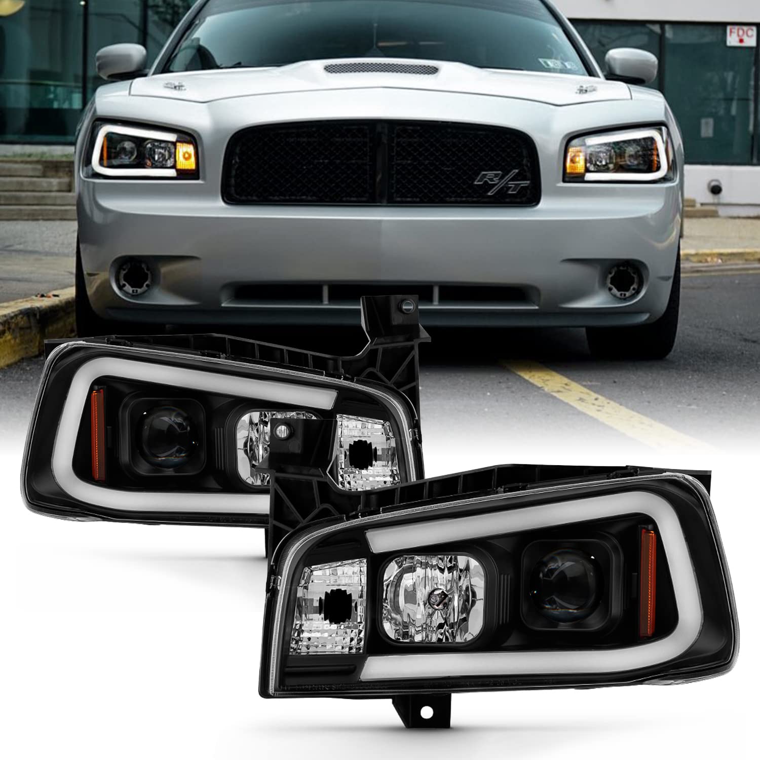Amazon.com: AKKON - For 2006-10 Dodge Charger LED Daytime Running Lamp Bar  Projector Headlights Black Housing Clear Lens Halogen Model Only :  Automotive