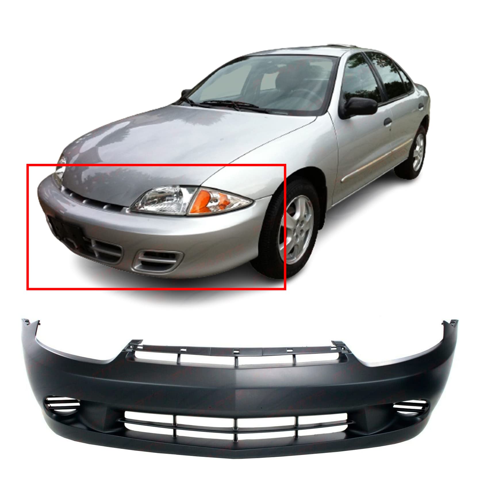 Front Plastic Bumper Cover Fascia for 2003-2005 Chevy Chevrolet Cavalier  Base LS Sedan Coupe 03-05. New, Primed and Ready for Paint. GM1000662  12335575 2004