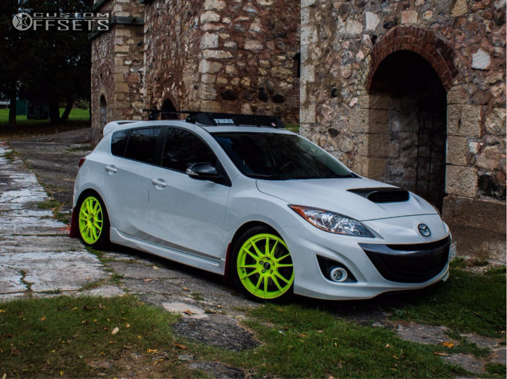 2013 Mazda 3 with 18x8 42 OZ Racing Ultraleggera and 225/40R18 Michelin  Pilot Sport Ps2 and Lowering Springs | Custom Offsets