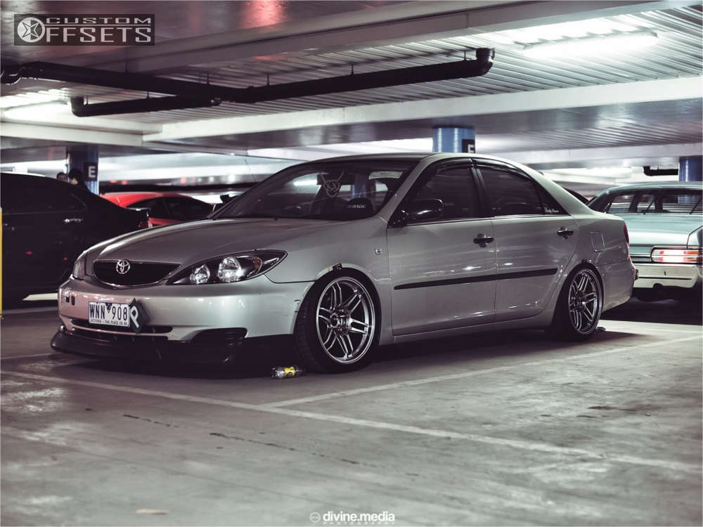 2003 Toyota Camry with 18x9.5 15 AME Tracers TM-02 and 225/40R18 Kumho  Ecsta and Coilovers | Custom Offsets