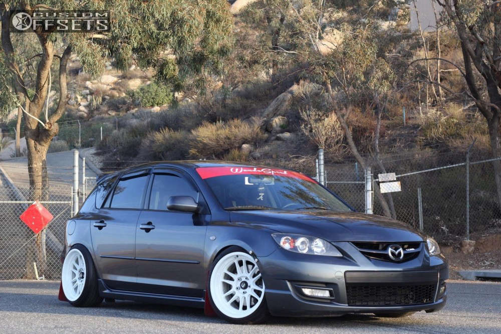 2008 Mazda MazdaSpeed3 with 18x9.5 10 Cosmis Racing XT-206R and 215/40R18  Federal SS595 and Coilovers | Custom Offsets